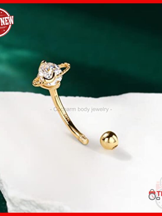 14K Solid Gold Curved Barbell | 16G 14G Eyebrow Rook  14K Gold Saturn Rook Piercing Bar 16g 8mm Dainty Body Jewelry